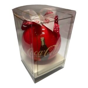 Coca Cola Christmas Ornament Red Logo Glass Ball 3" Diameter